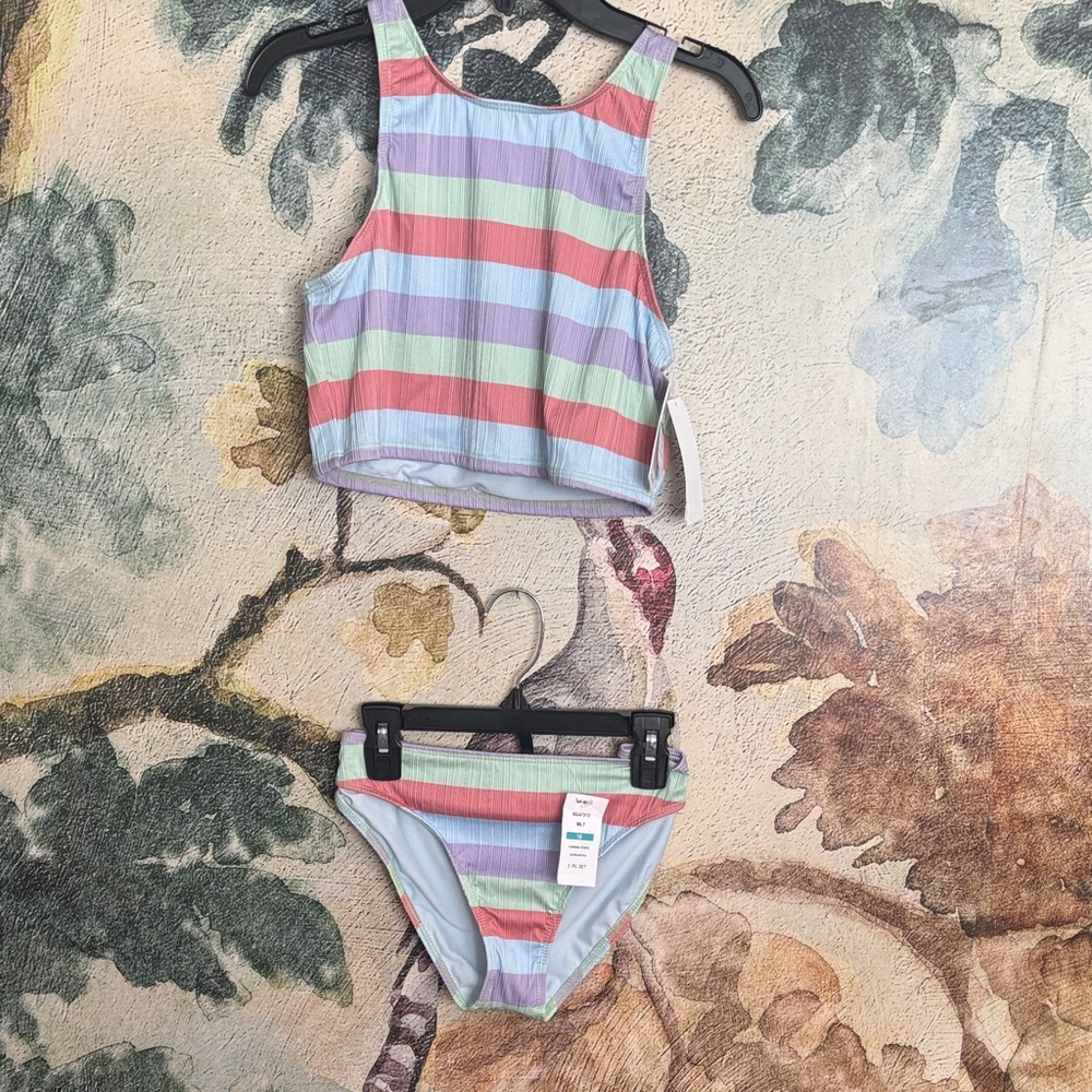 Limited time same!!!!girls swim Splendid Multicolor Striped Kids Swim Bikini